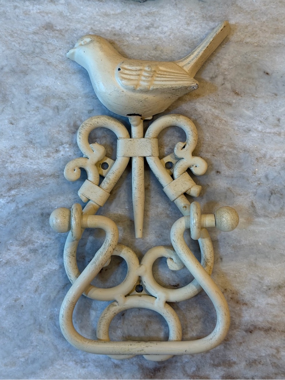 Decorative Cream Bird Wall Hook - Rustic/Distressed Cast Iron Accent